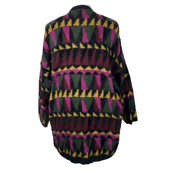 ModCloth Sweater Women 2X Multicolor Geometric Fuzzy Grandpa Boho Long Cardigan - Picture 4 of 15